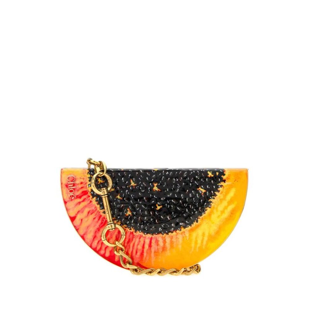 Chloe Women Printed Metal Chloe Tropicus Papaya Clutch